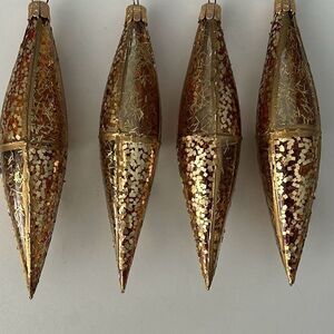 Gold Confetti Christmas Ornaments Glitter Set of 4